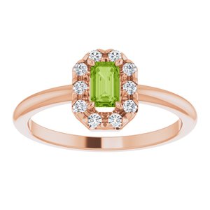14K Rose Gold Natural Peridot & 1/8 CTW Natural Diamond French-Set Halo-Style Ring