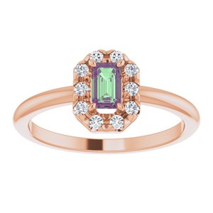 14K Rose Gold Lab-Grown Alexandrite & 1/8 CTW Natural Diamond French-Set Halo-Style Ring