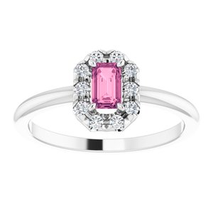 Platinum Natural Pink Tourmaline & 1/8 CTW Natural Diamond French-Set Halo-Style Ring