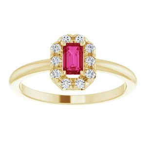 14K Yellow Gold Natural Ruby & 1/8 CTW Natural Diamond French-Set Halo-Style Ring