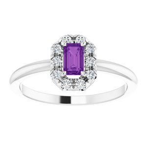 Sterling Silver Natural Amethyst & 1/8 CTW Natural Diamond French-Set Halo-Style Ring