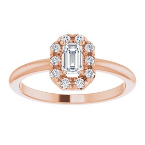 14K Rose Gold Natural White Sapphire & 1/8 CTW Natural Diamond French-Set Halo-Style Ring