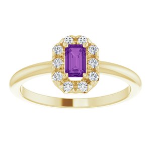14K Yellow Gold Natural Amethyst & 1/8 CTW Natural Diamond French-Set Halo-Style Ring