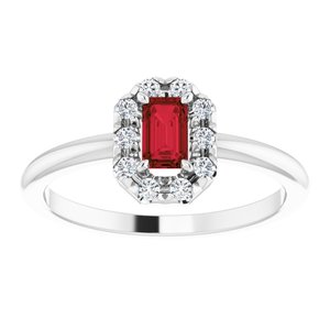 Sterling Silver Natural Mozambique Garnet & 1/8 CTW Natural Diamond French-Set Halo-Style Ring