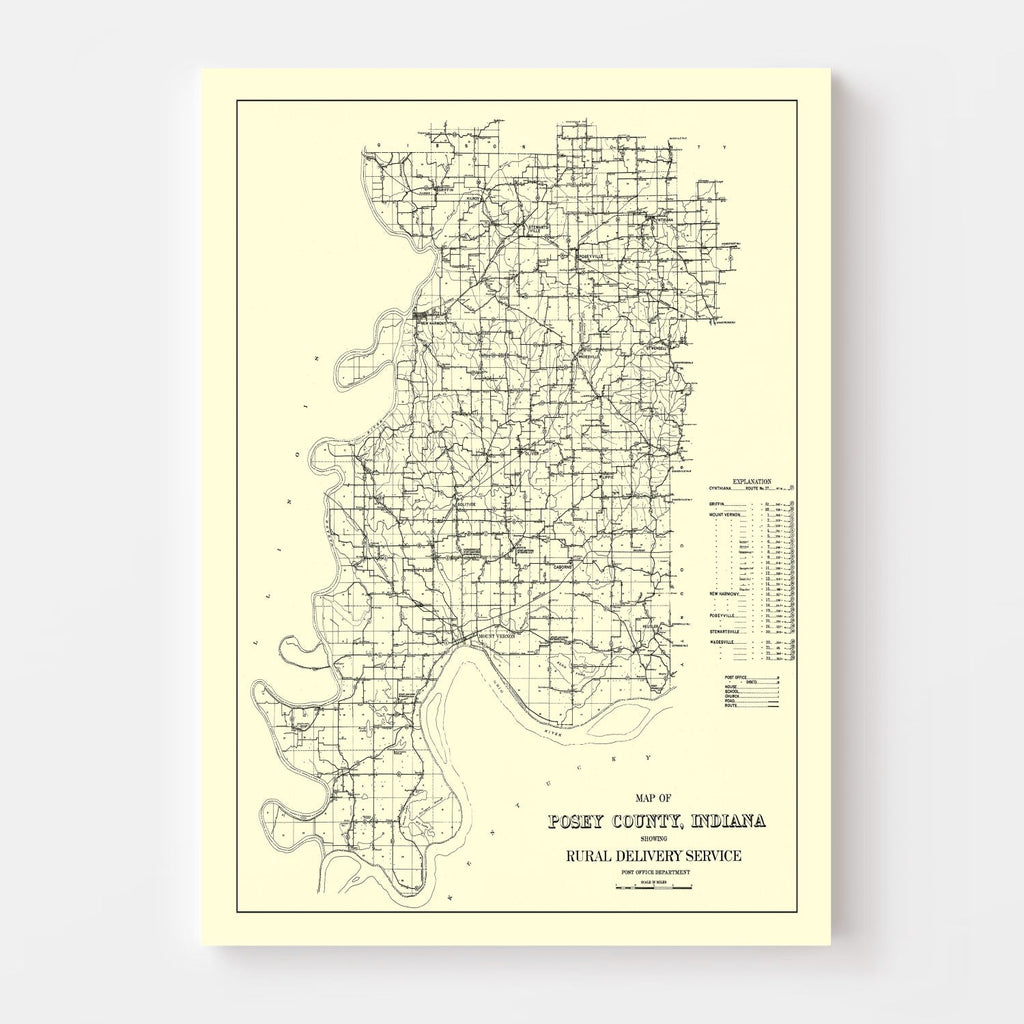 Vintage Map of Posey County, Indiana 1909
