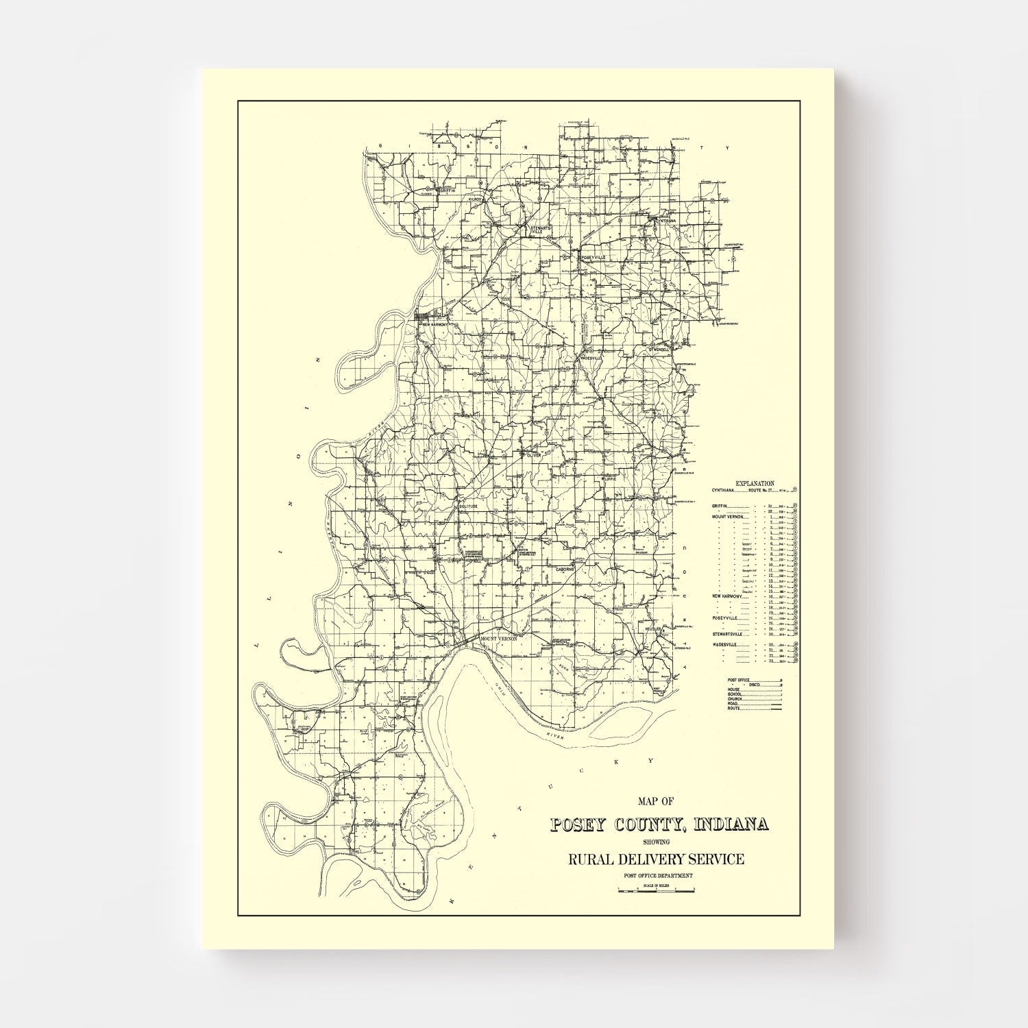 Vintage Map of Posey County, Indiana 1909
