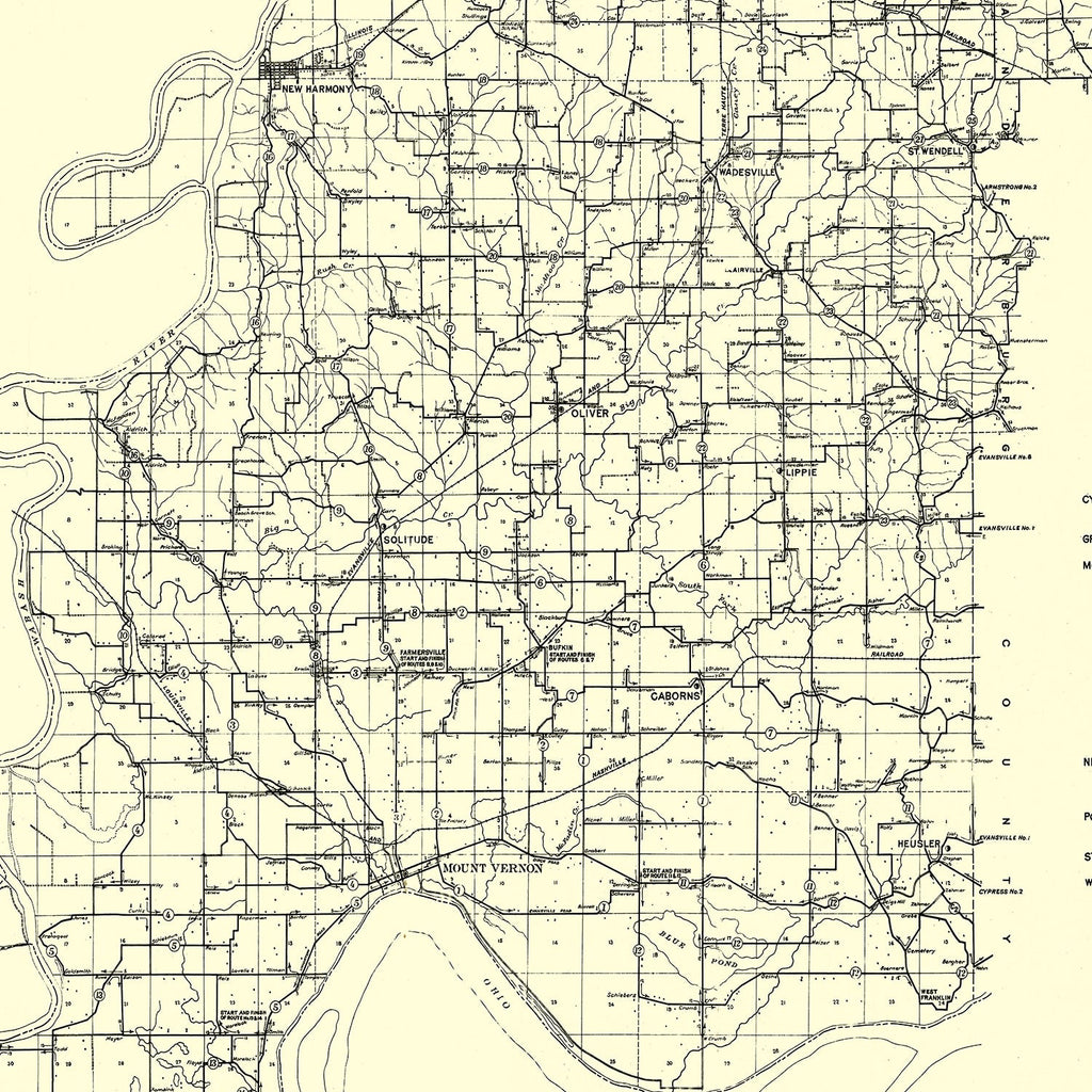 Vintage Map of Posey County, Indiana 1909