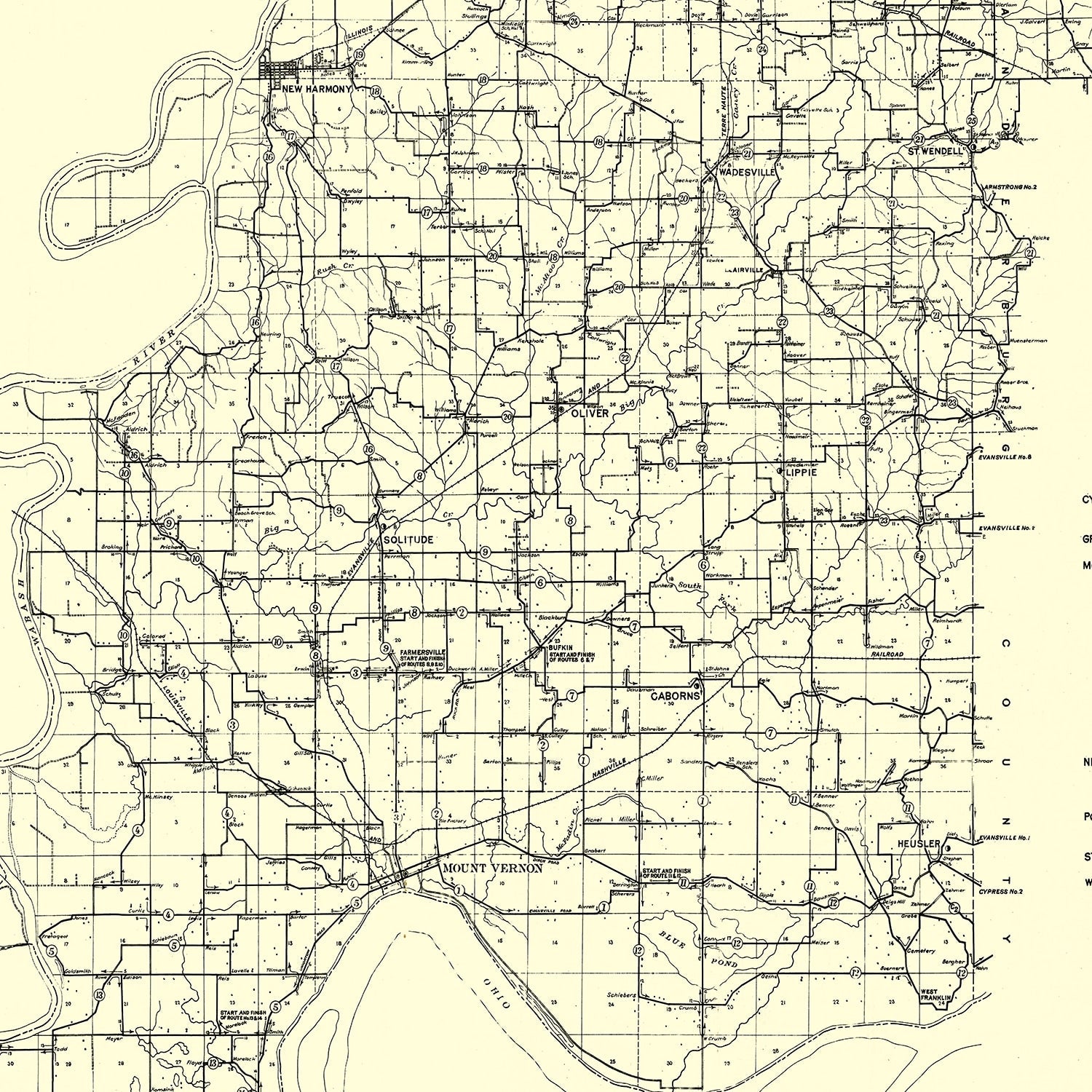 Vintage Map of Posey County, Indiana 1909