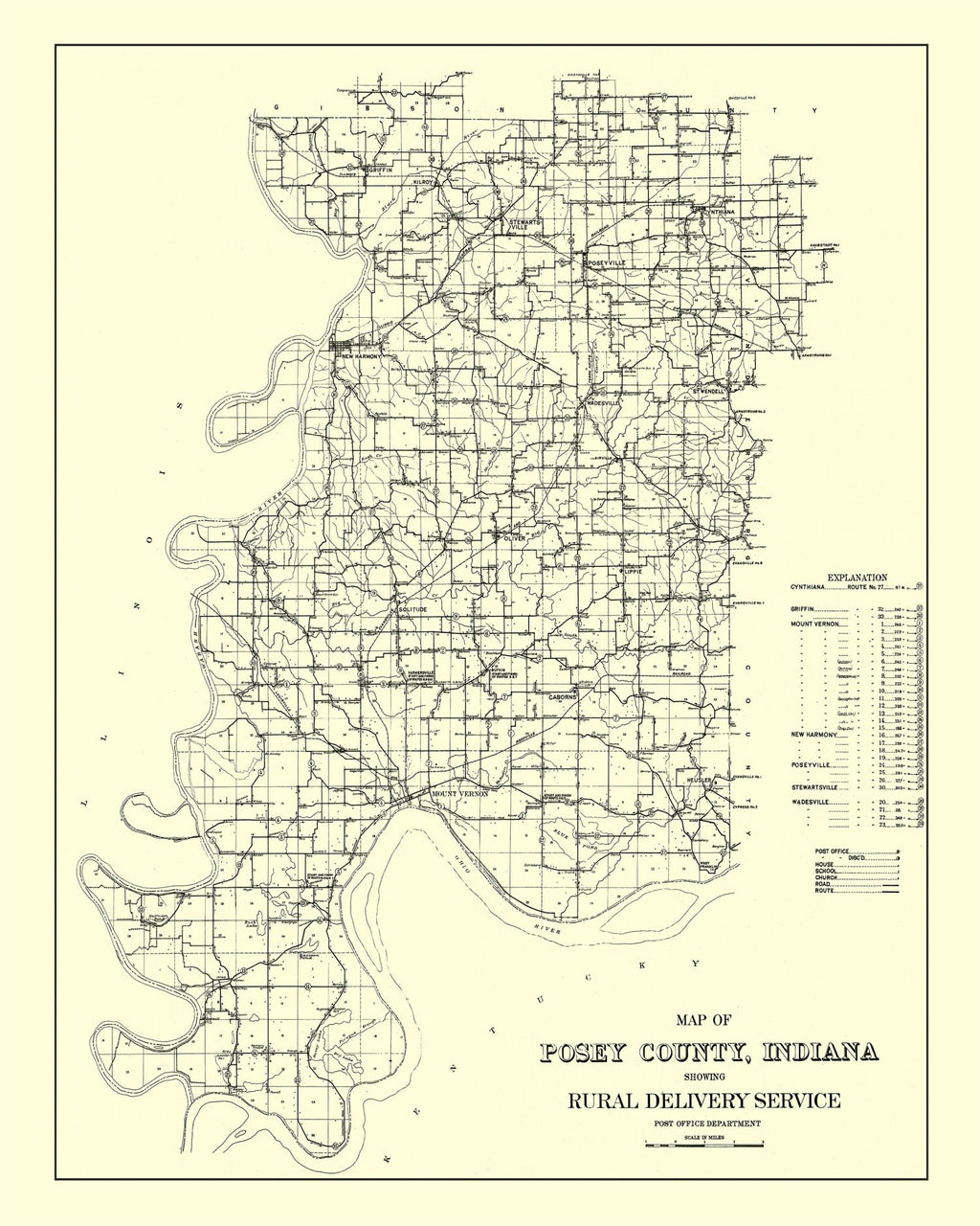 Vintage Map of Posey County, Indiana 1909