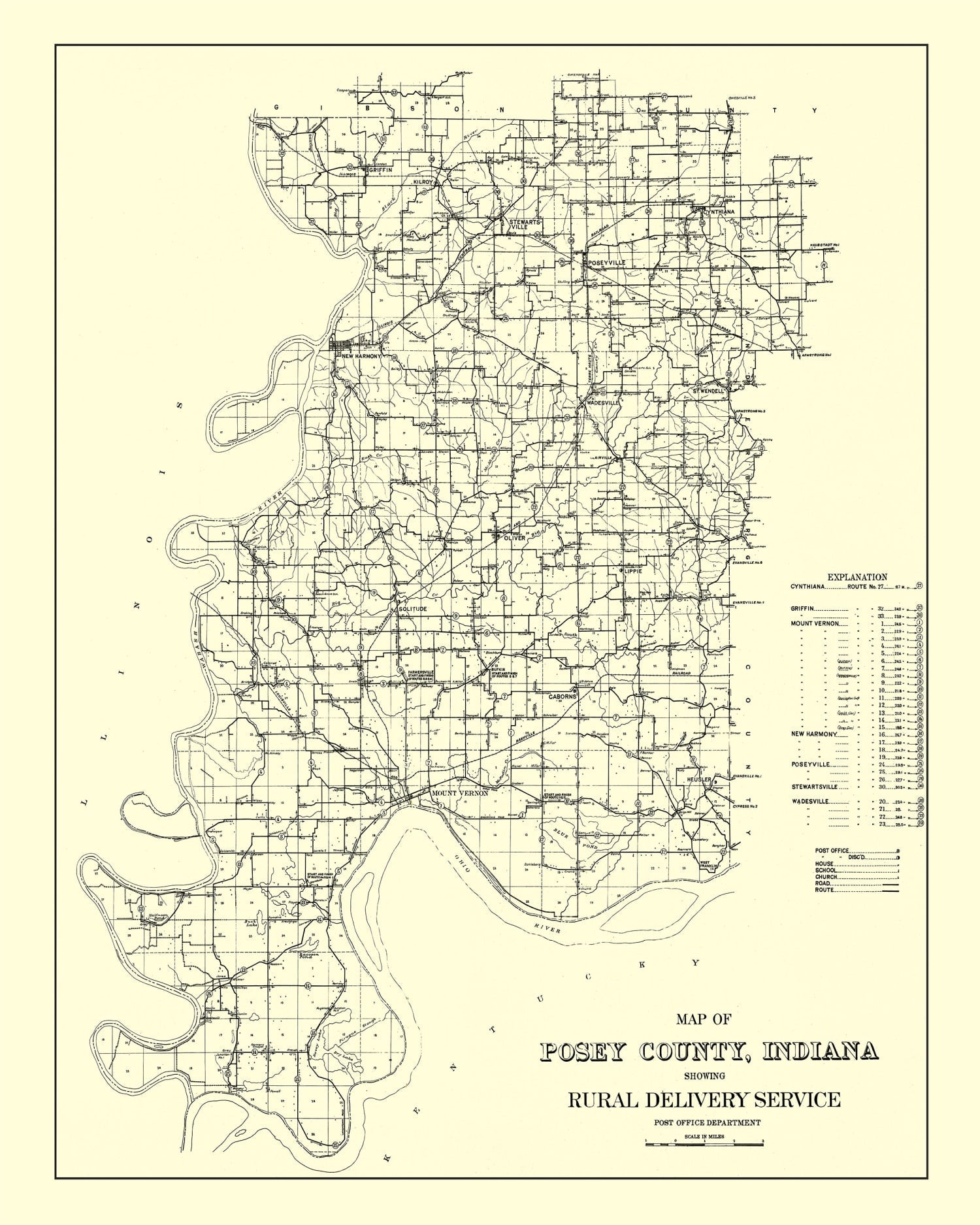 Vintage Map of Posey County, Indiana 1909