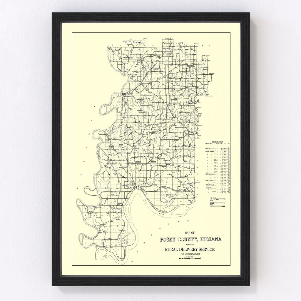Vintage Map of Posey County, Indiana 1909