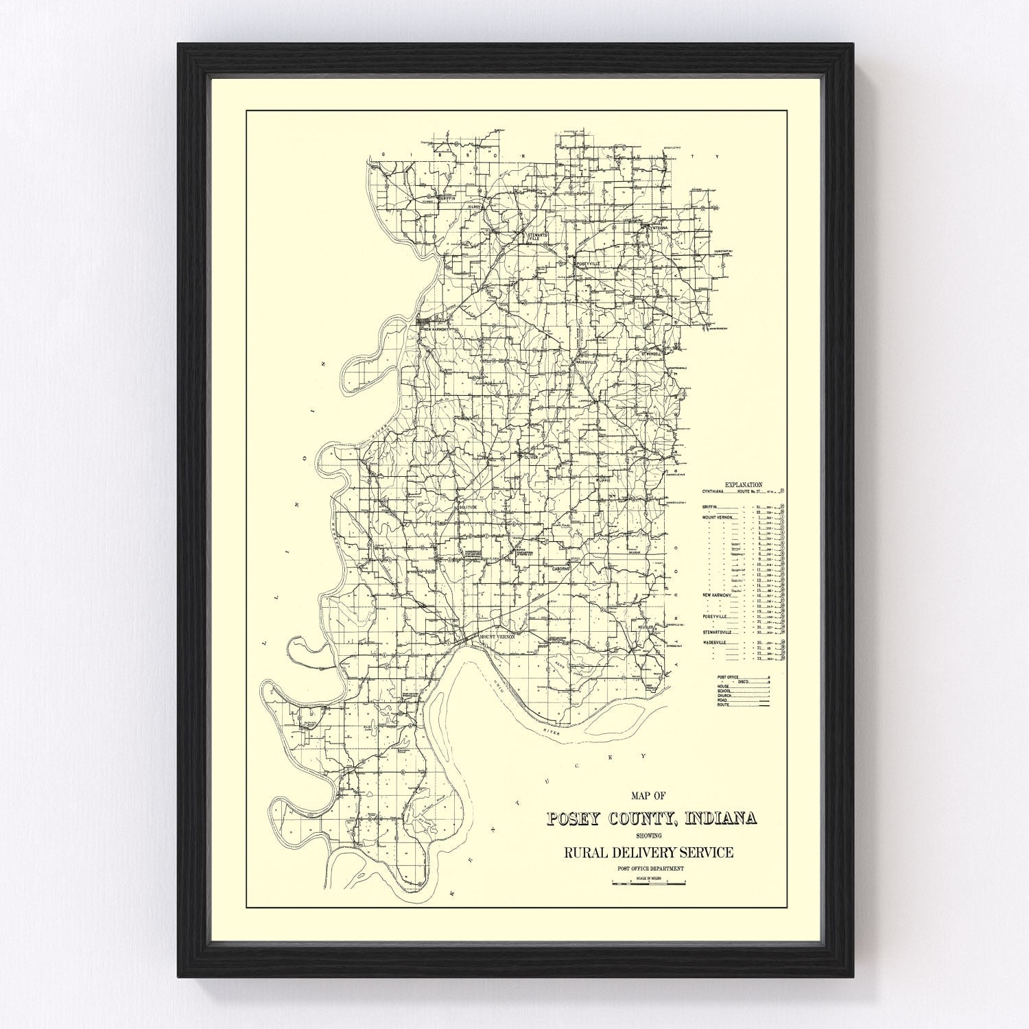 Vintage Map of Posey County, Indiana 1909
