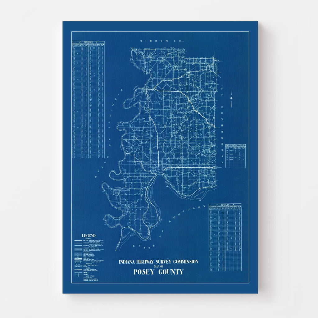 Vintage Map of Posey County, Indiana 1936