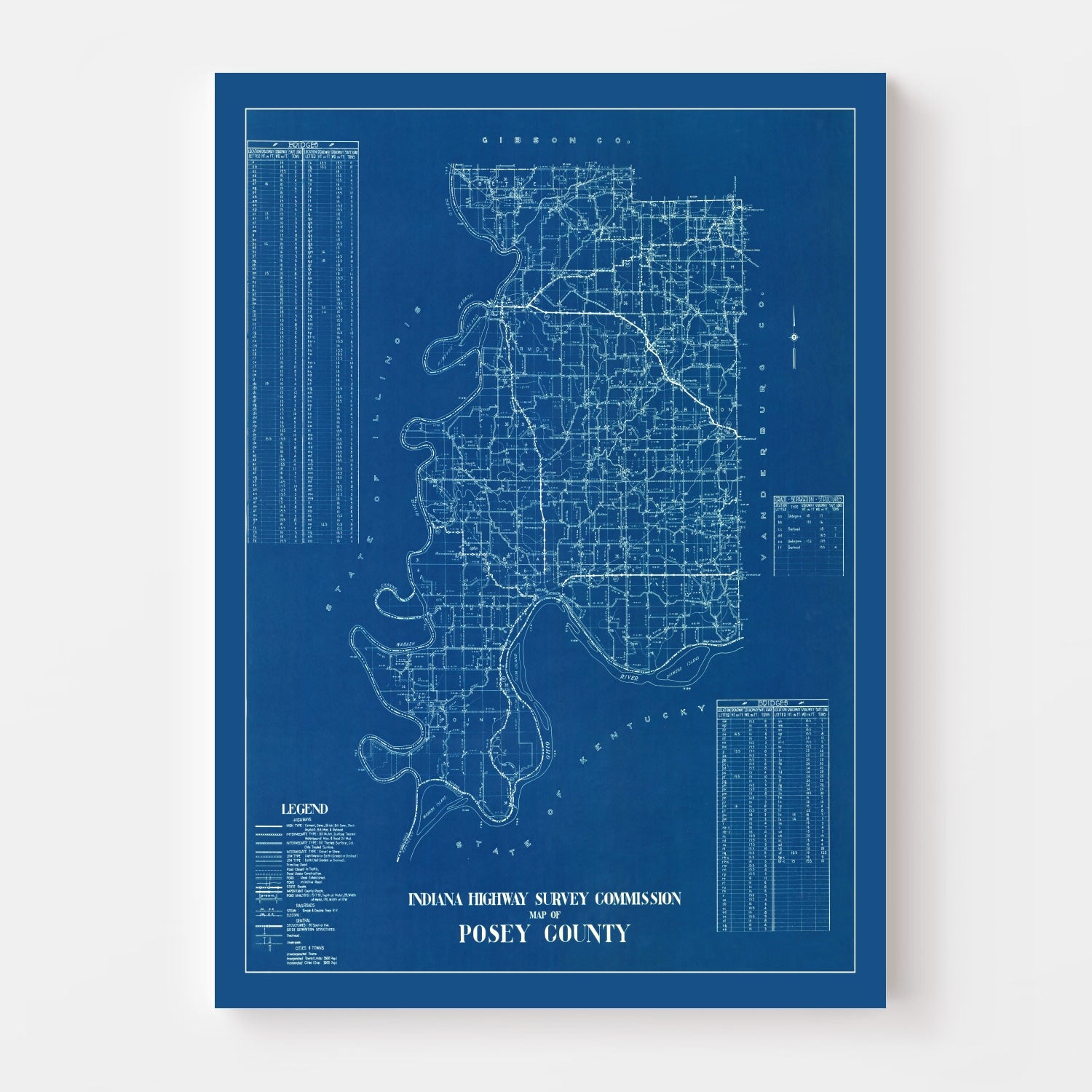 Vintage Map of Posey County, Indiana 1936