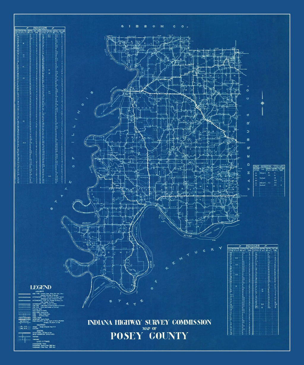 Vintage Map of Posey County, Indiana 1936