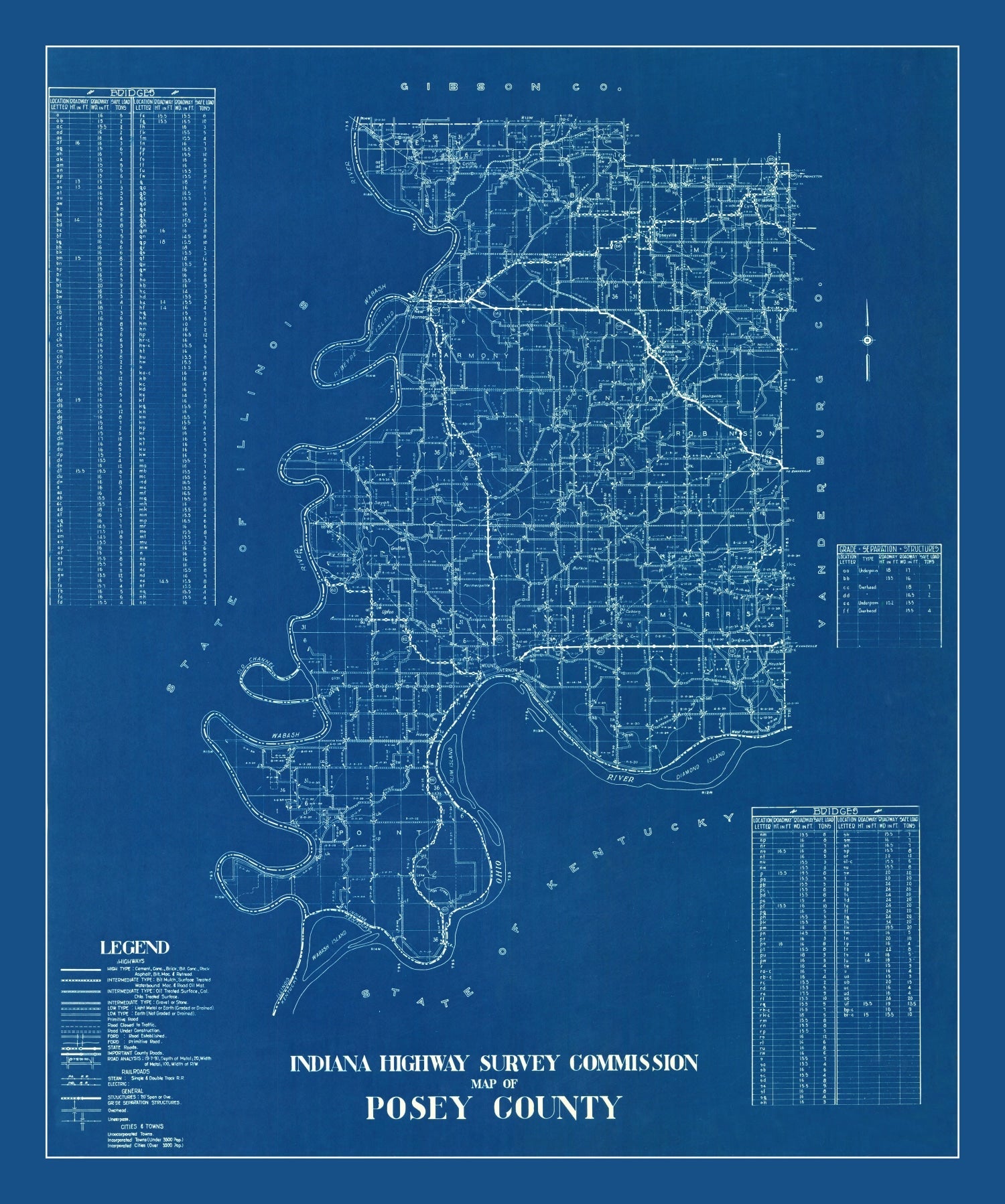 Vintage Map of Posey County, Indiana 1936