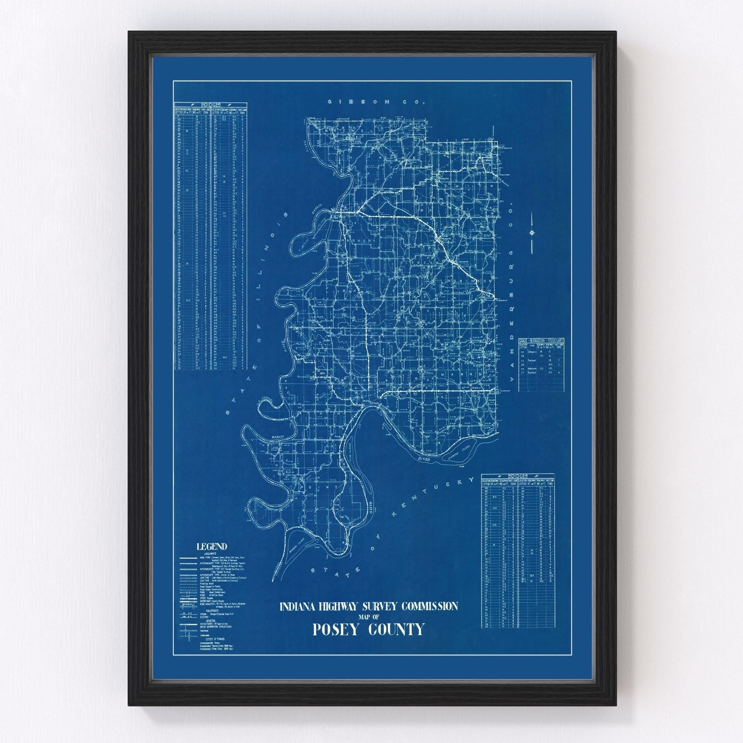 Vintage Map of Posey County, Indiana 1936