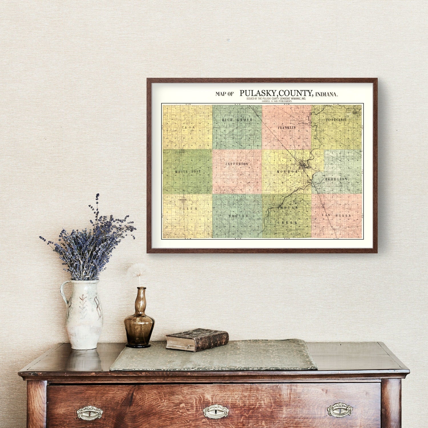 Vintage Map of Pulaski County, Indiana 1911