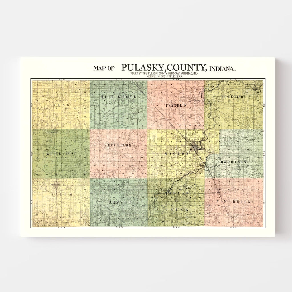Vintage Map of Pulaski County, Indiana 1911