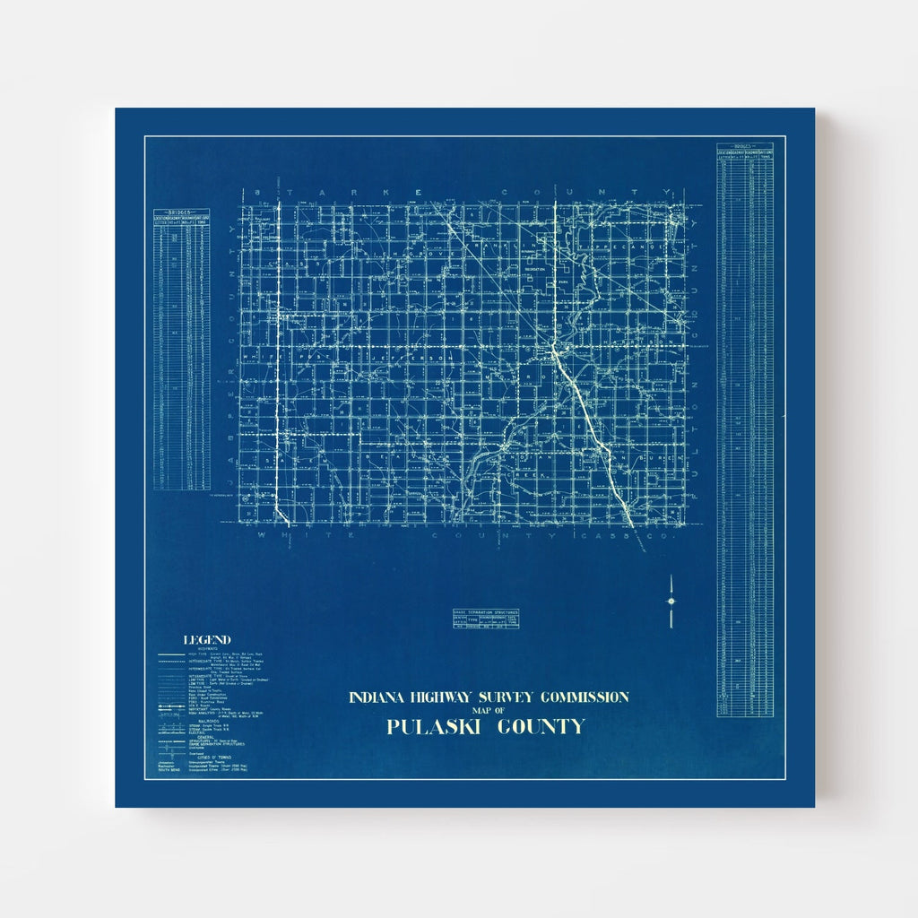 Vintage Map of Pulaski County, Indiana 1936