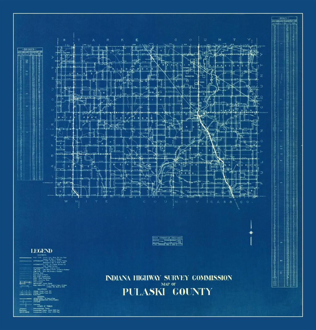 Vintage Map of Pulaski County, Indiana 1936