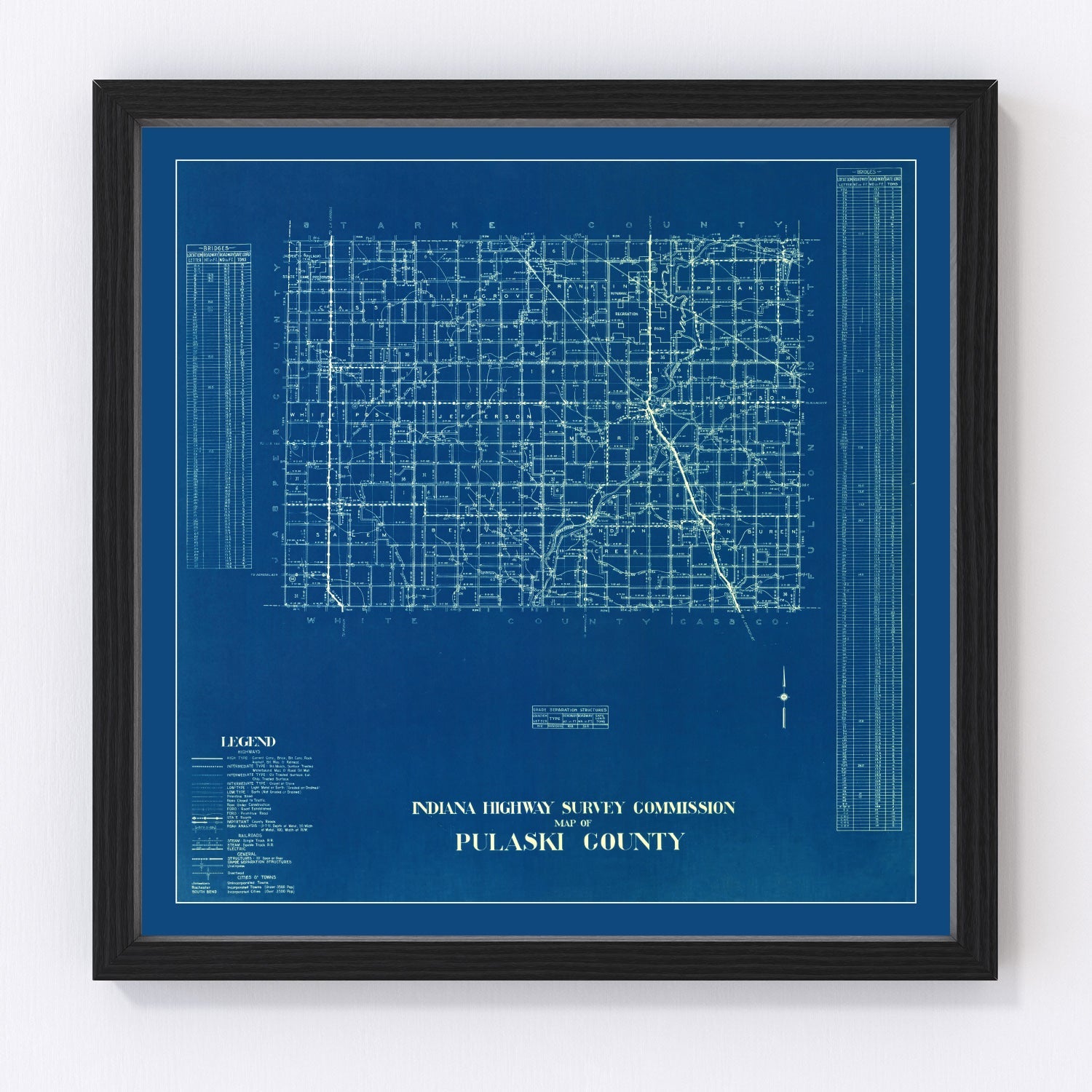 Vintage Map of Pulaski County, Indiana 1936