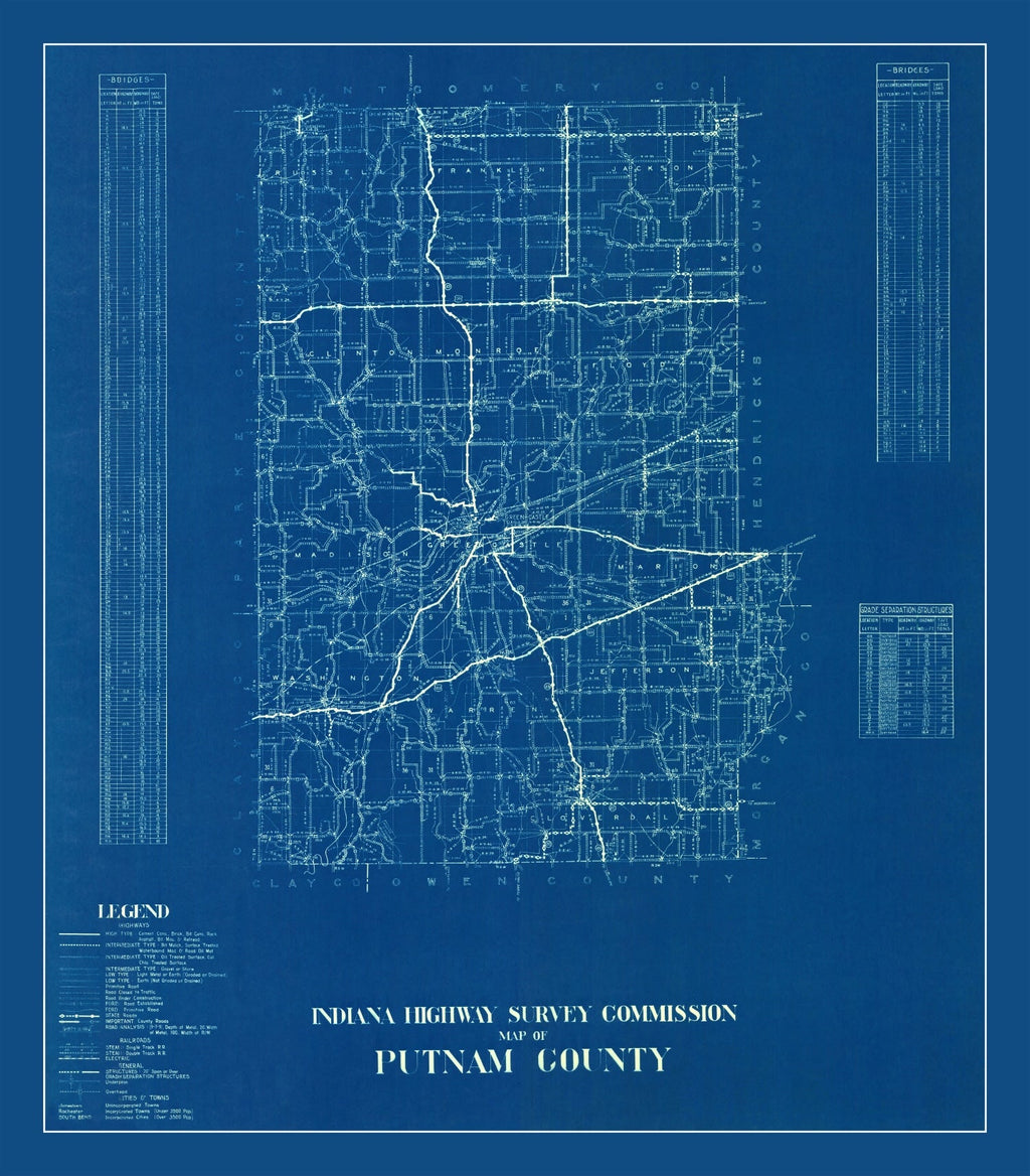 Vintage Map of Putnam County, Indiana 1936
