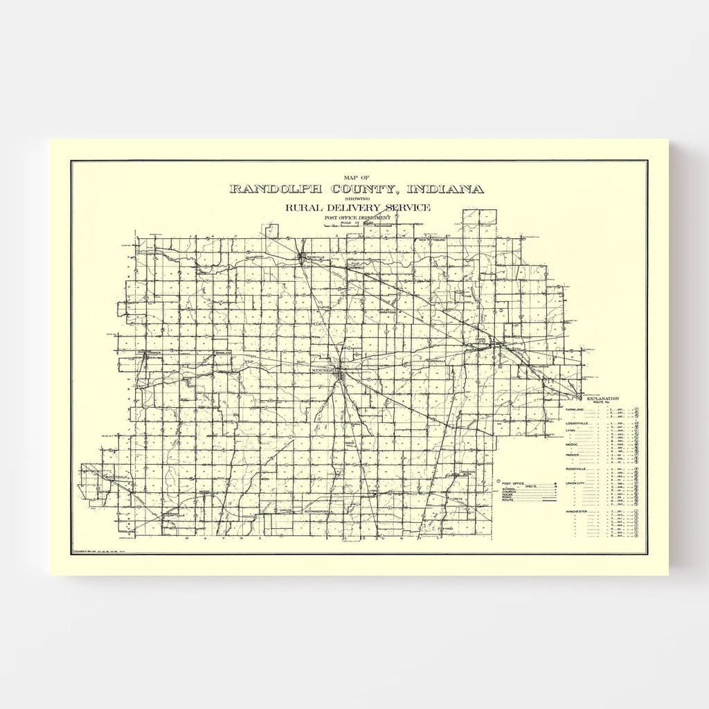 Vintage Map of Randolph County, Indiana 1910