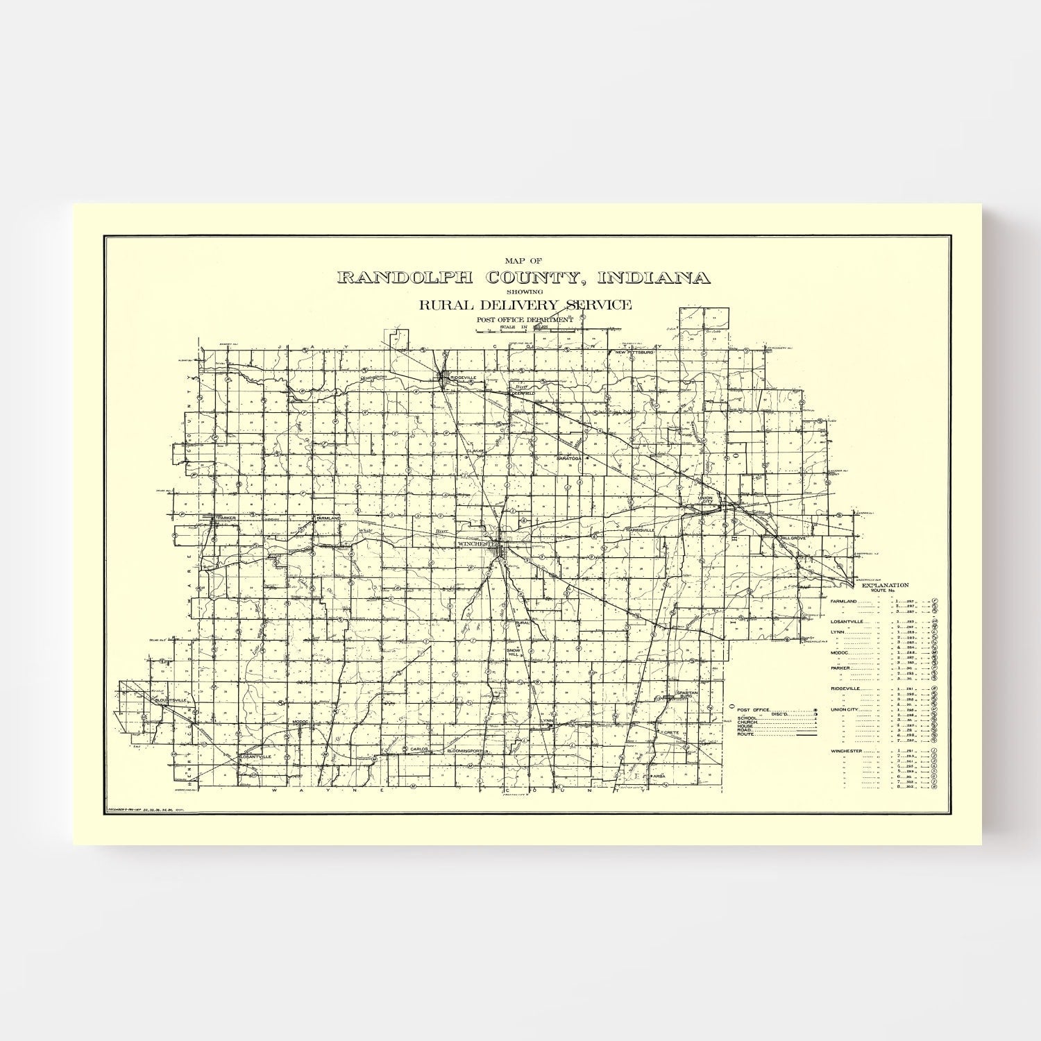 Vintage Map of Randolph County, Indiana 1910