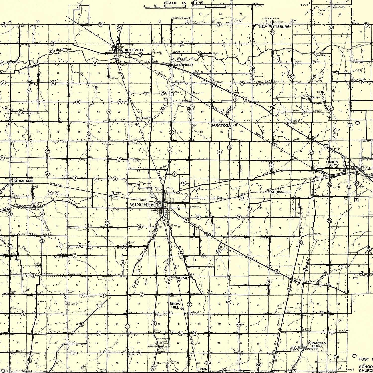 Vintage Map of Randolph County, Indiana 1910