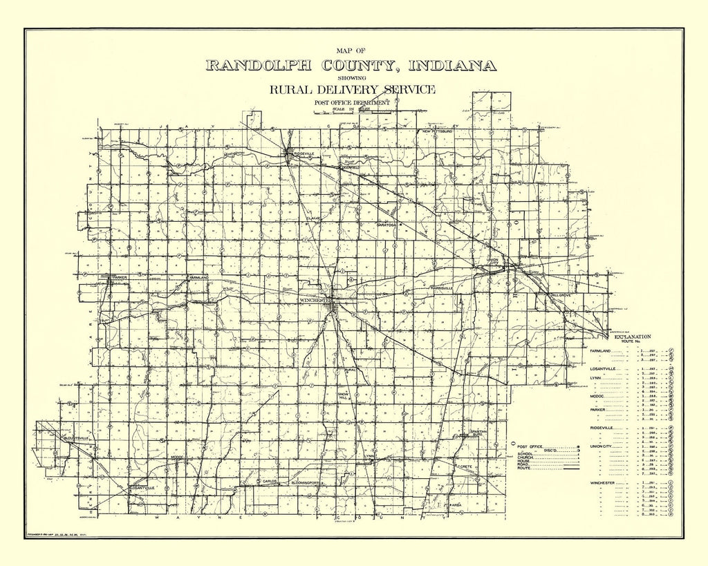 Vintage Map of Randolph County, Indiana 1910