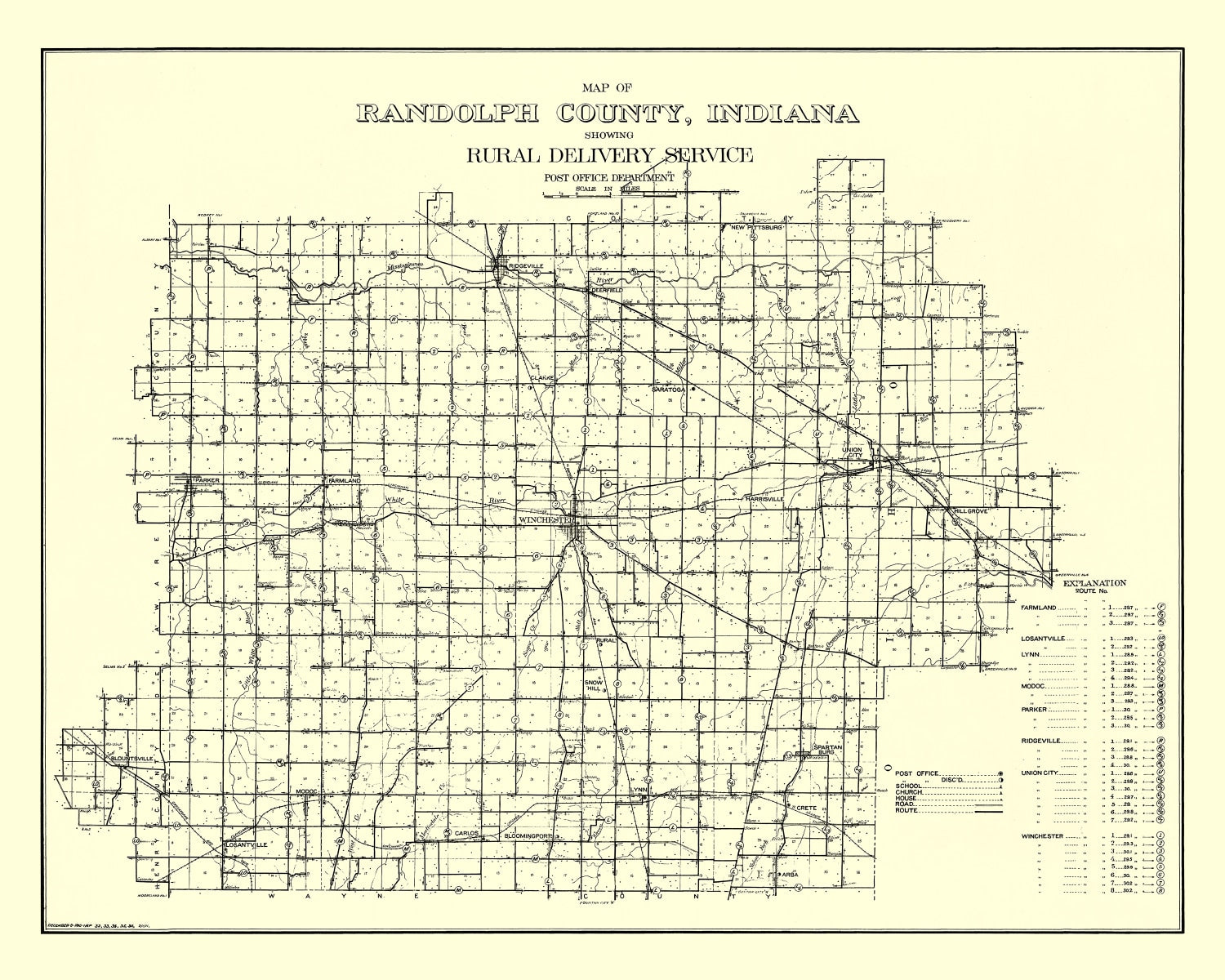 Vintage Map of Randolph County, Indiana 1910