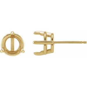 14K Yellow Gold 4.5 mm Round 3-Prong Pre-Notched Claw Earring Mounting