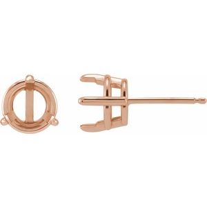 14K Rose Gold 3 mm Round 3-Prong Pre-Notched Claw Earring Mounting