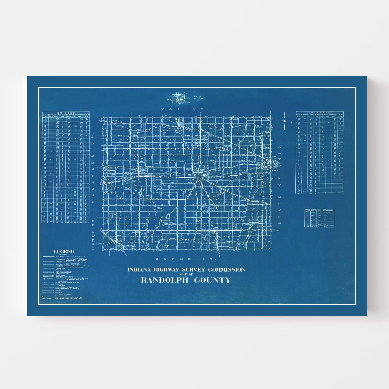 Vintage Map of Randolph County, Indiana 1936