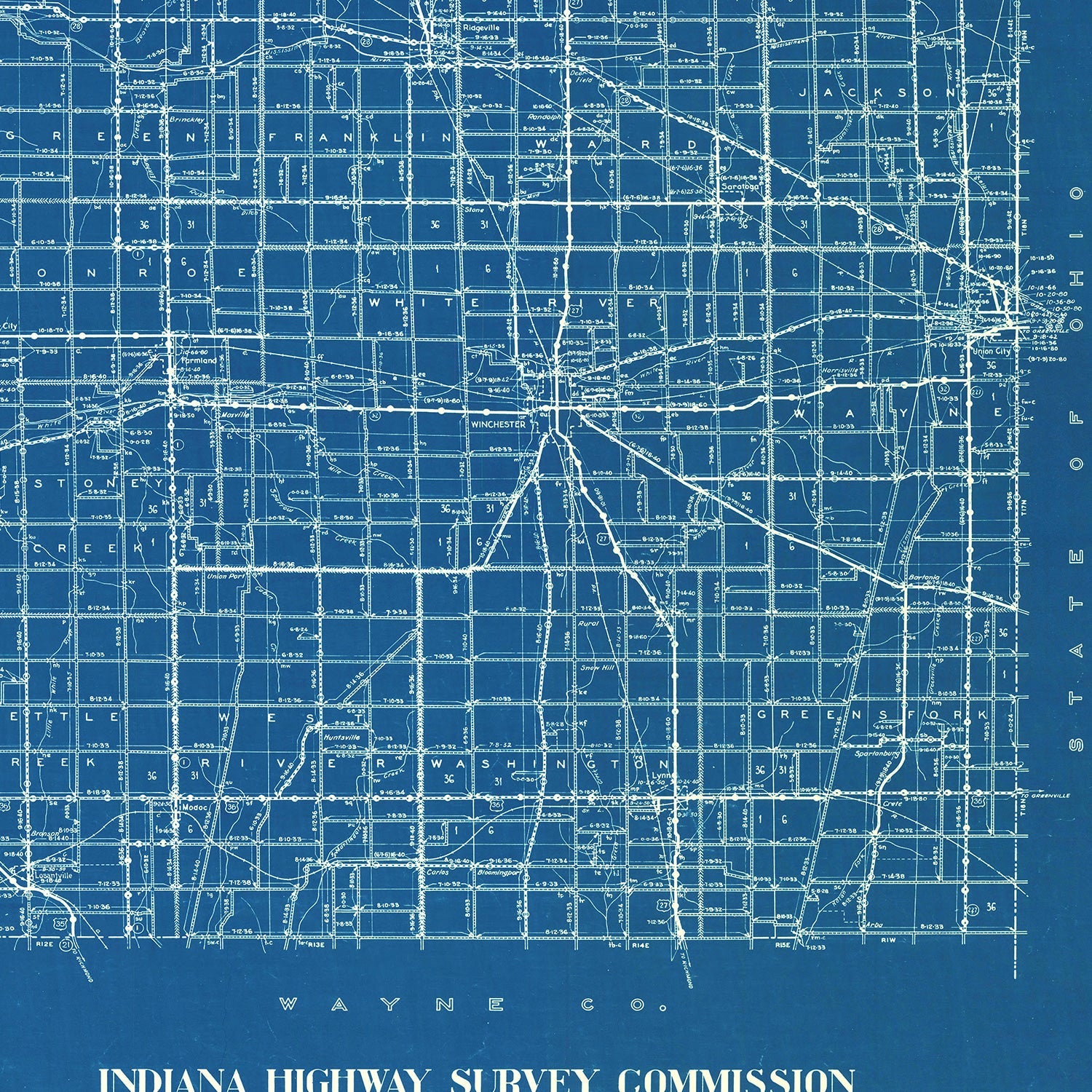 Vintage Map of Randolph County, Indiana 1936