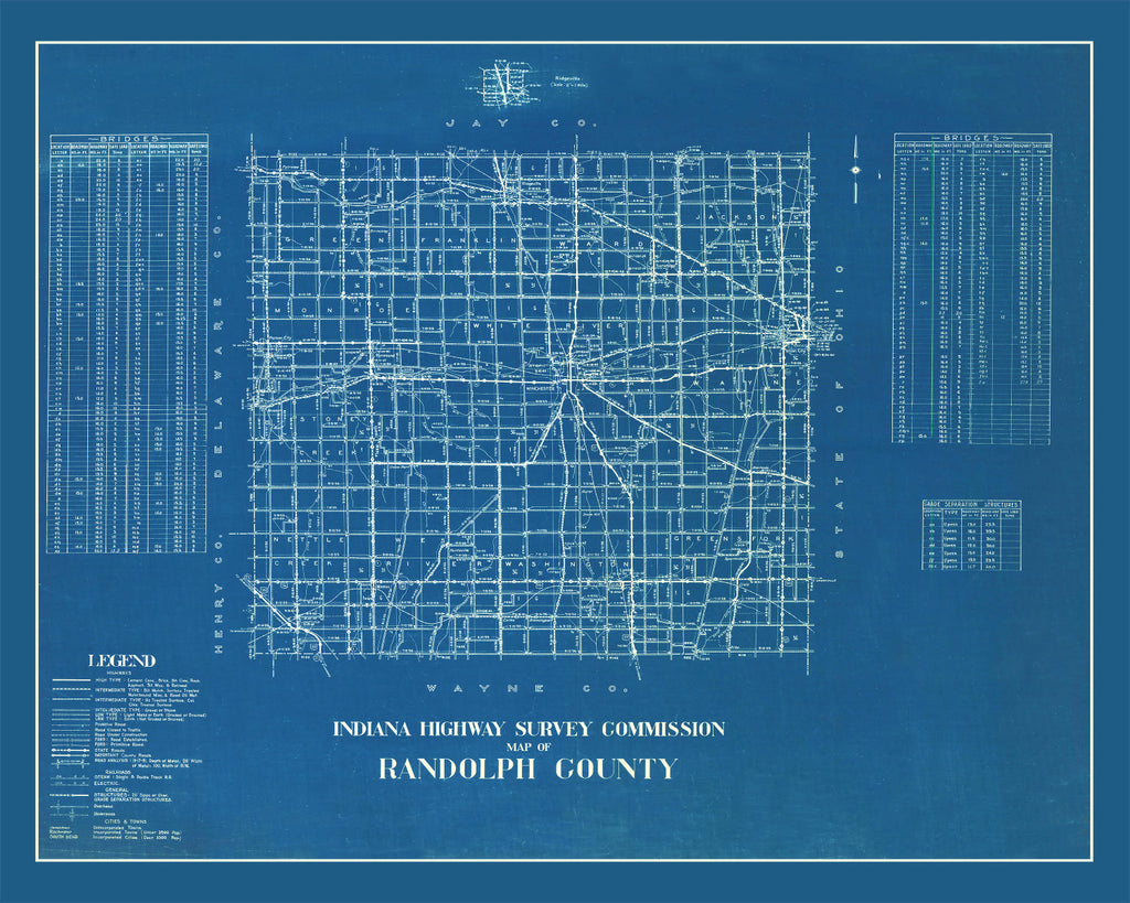 Vintage Map of Randolph County, Indiana 1936