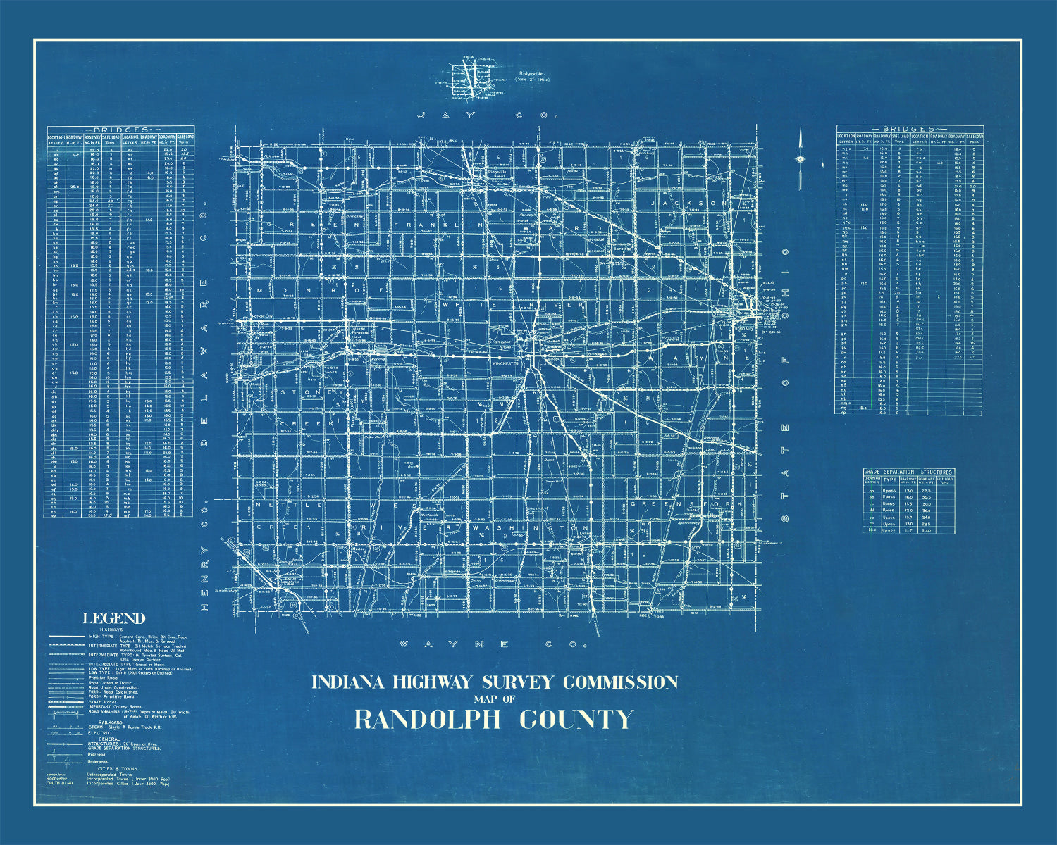 Vintage Map of Randolph County, Indiana 1936