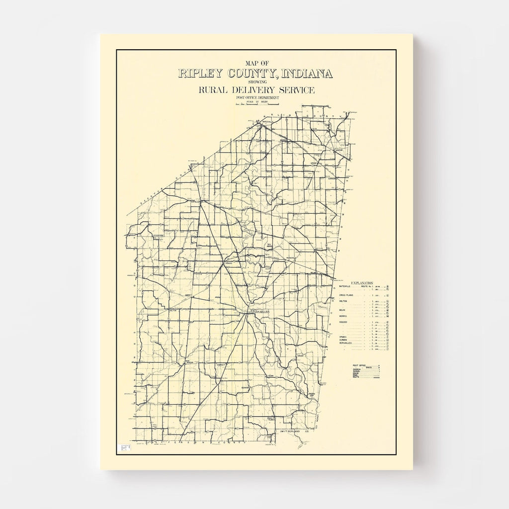 Vintage Map of Ripley County, Indiana 1909