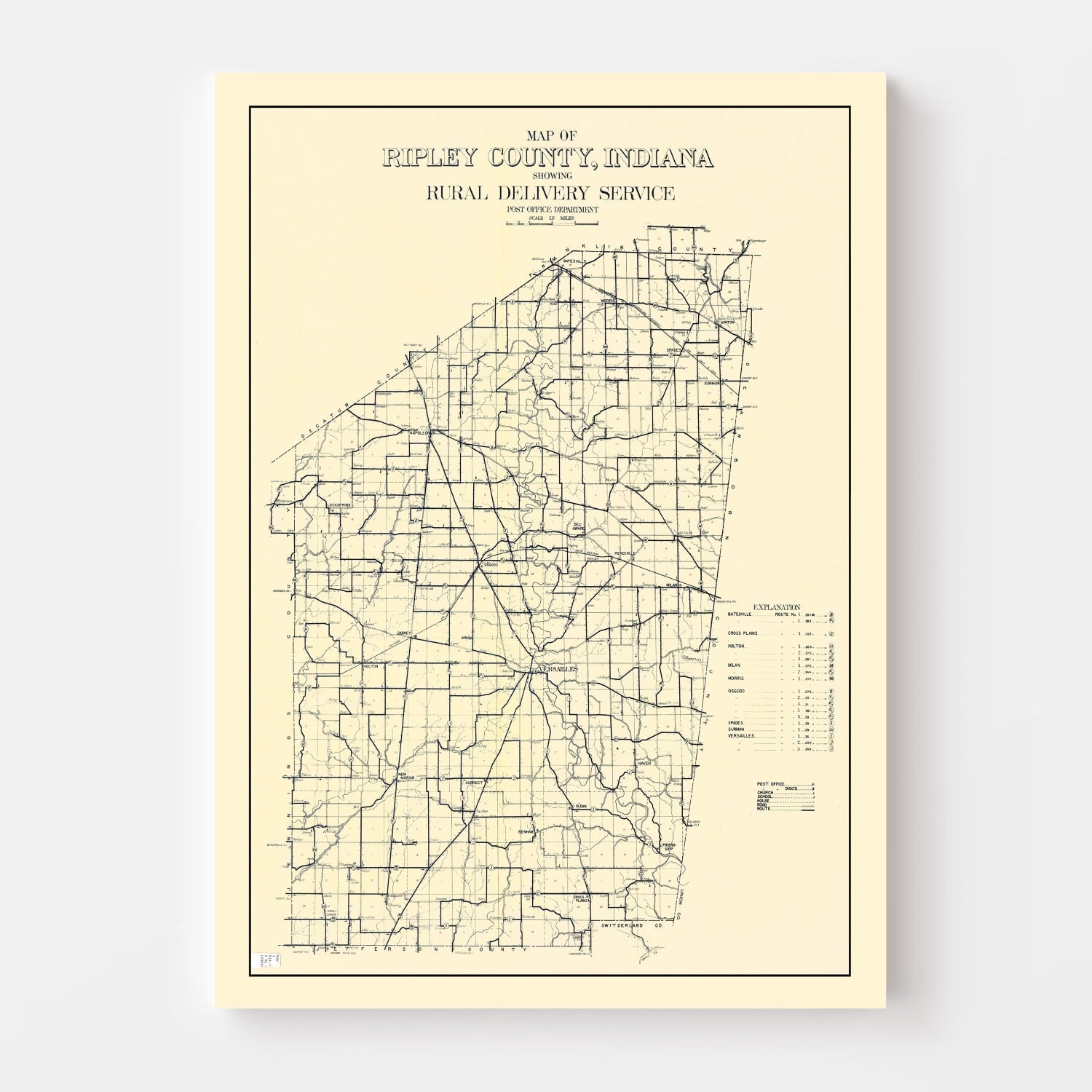 Vintage Map of Ripley County, Indiana 1909