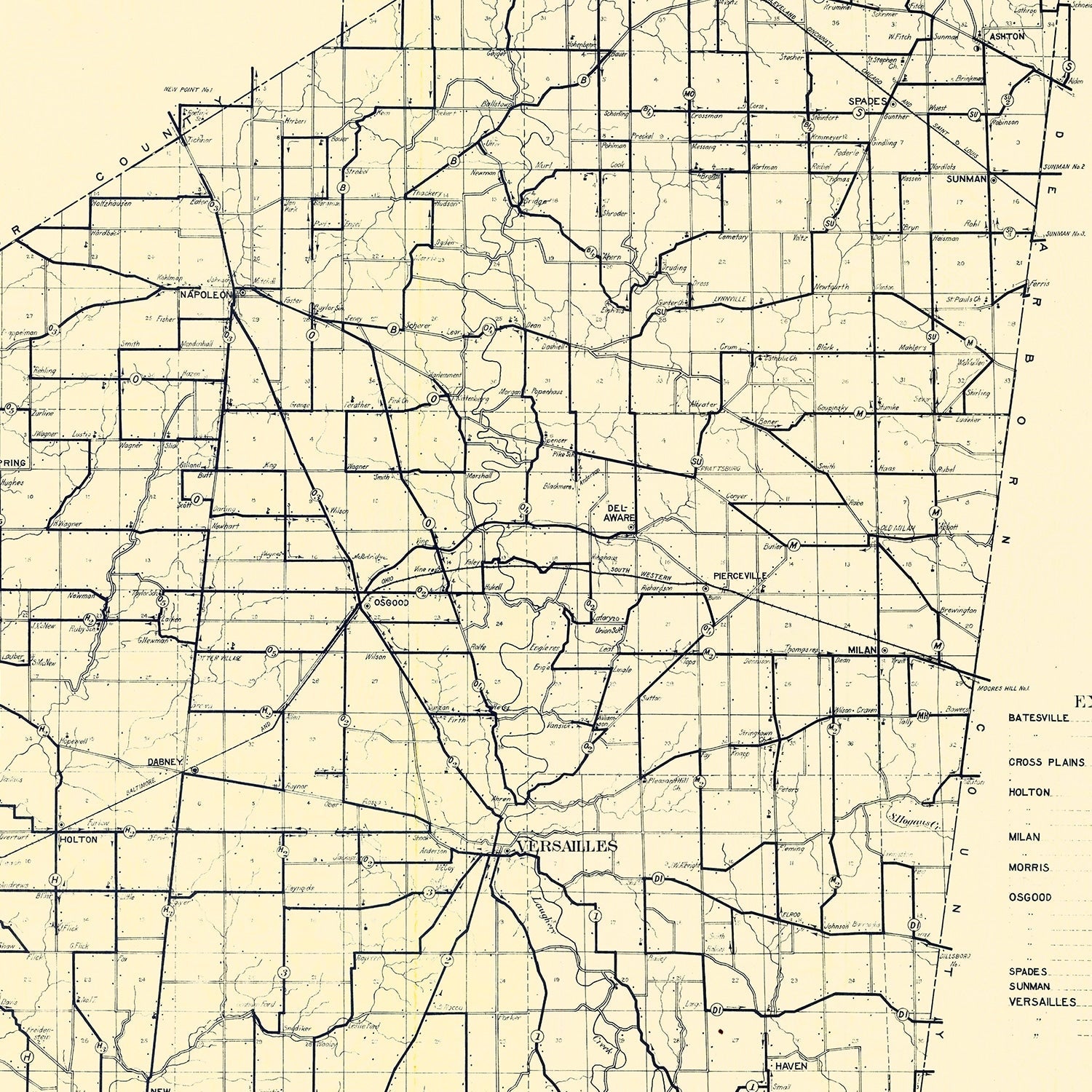 Vintage Map of Ripley County, Indiana 1909