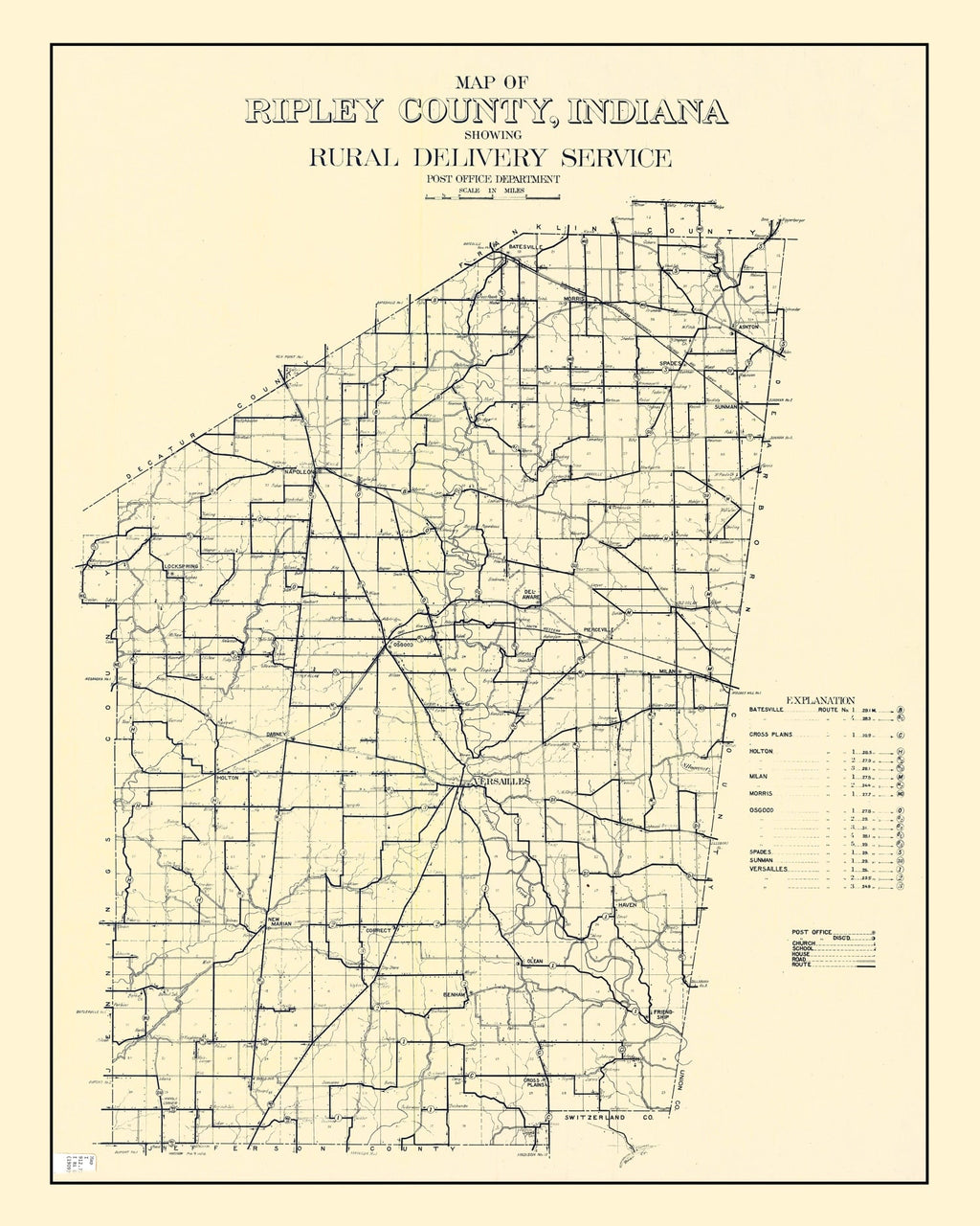 Vintage Map of Ripley County, Indiana 1909