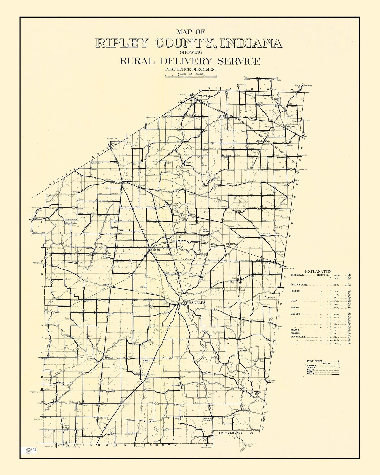 Vintage Map of Ripley County, Indiana 1909