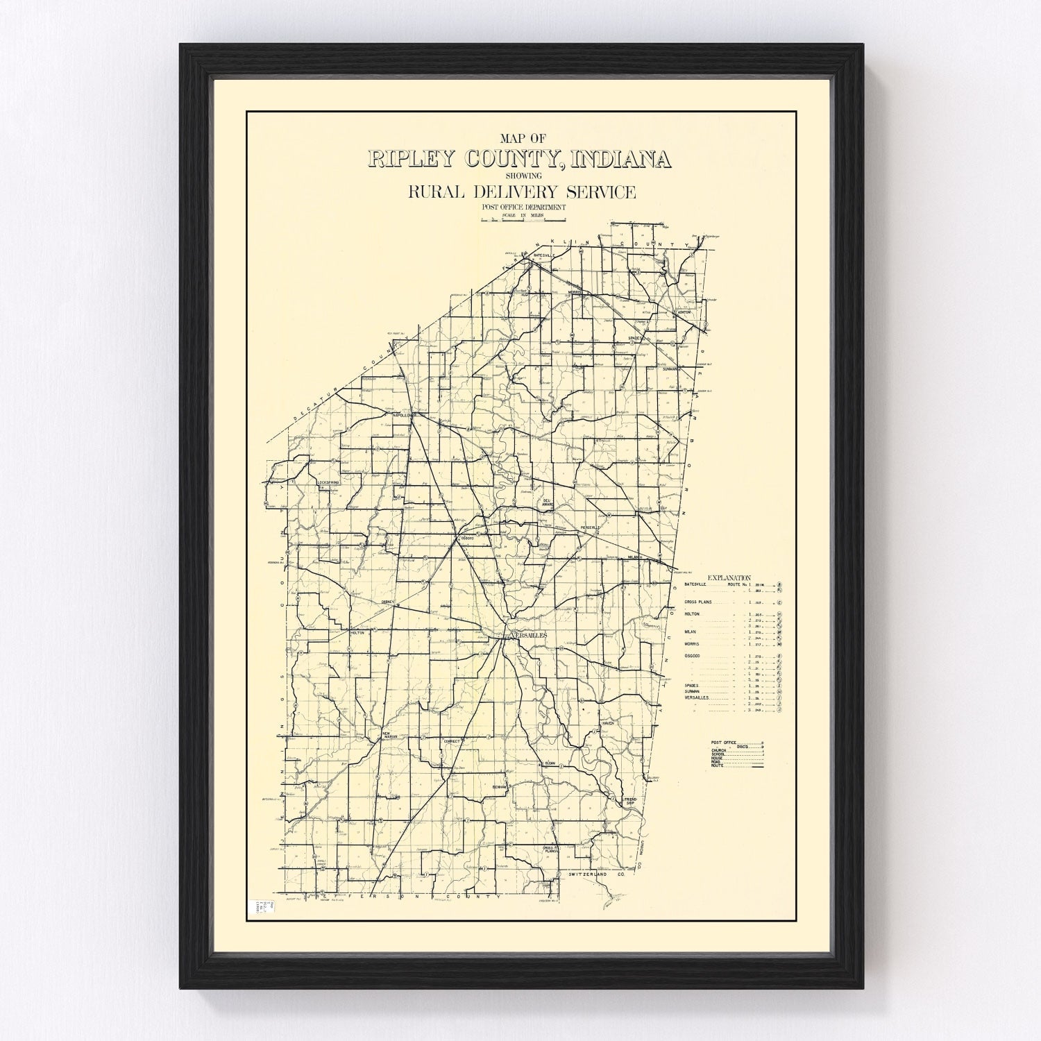 Vintage Map of Ripley County, Indiana 1909