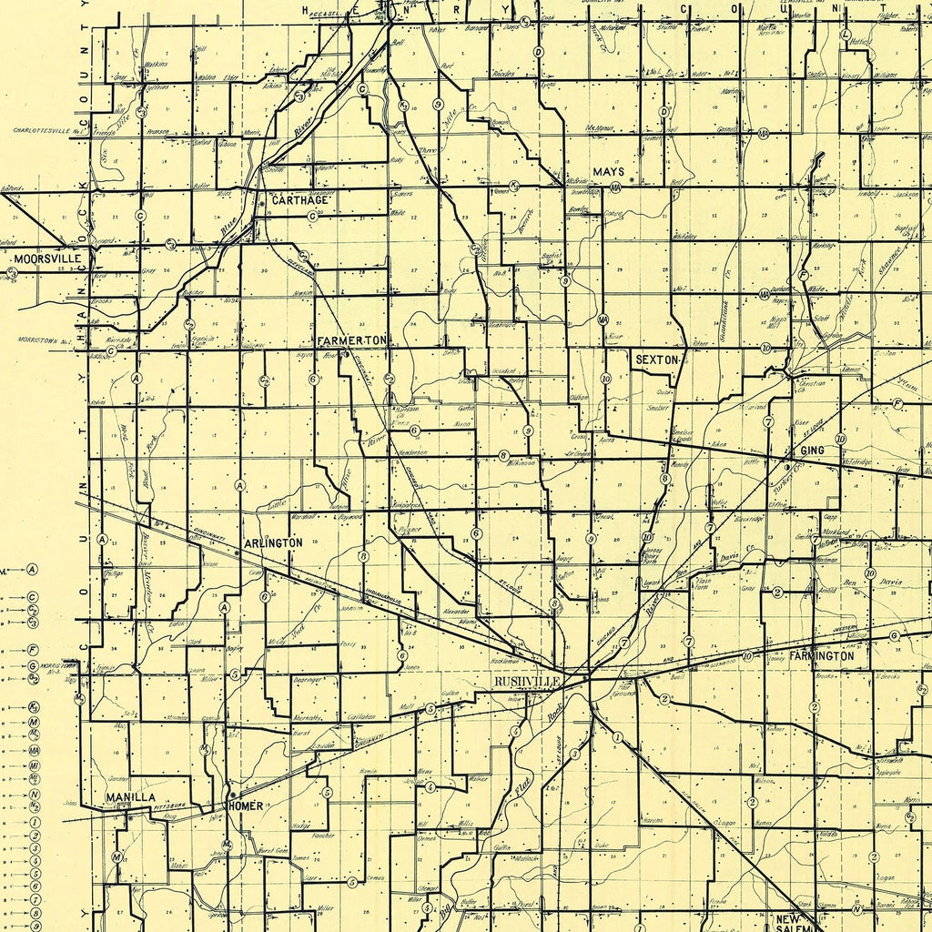 Vintage Map of Rush County, Indiana 1909