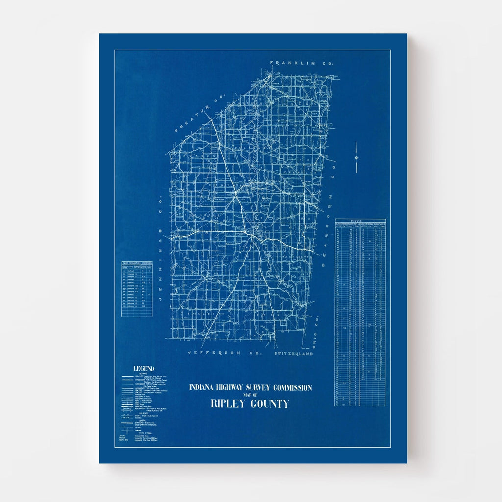 Vintage Map of Ripley County, Indiana 1936