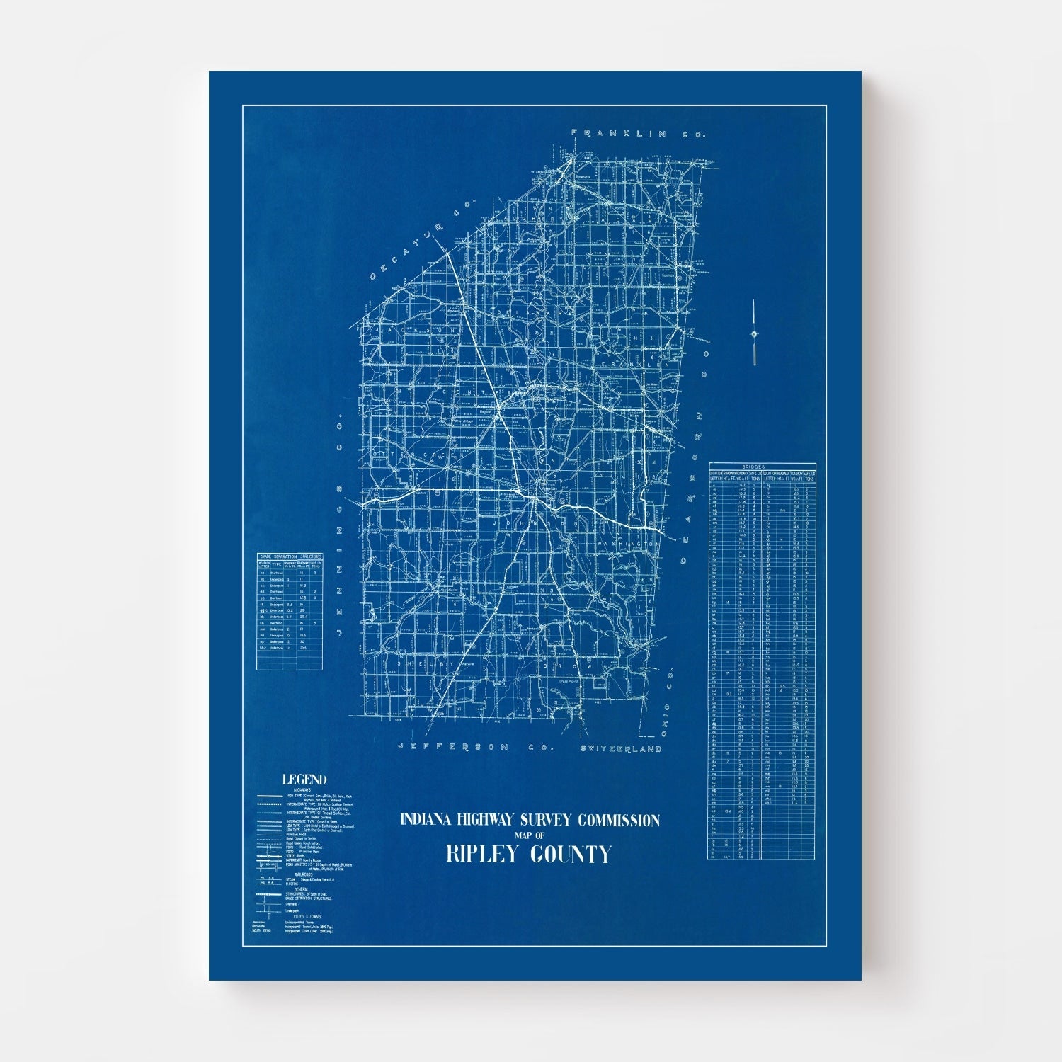 Vintage Map of Ripley County, Indiana 1936