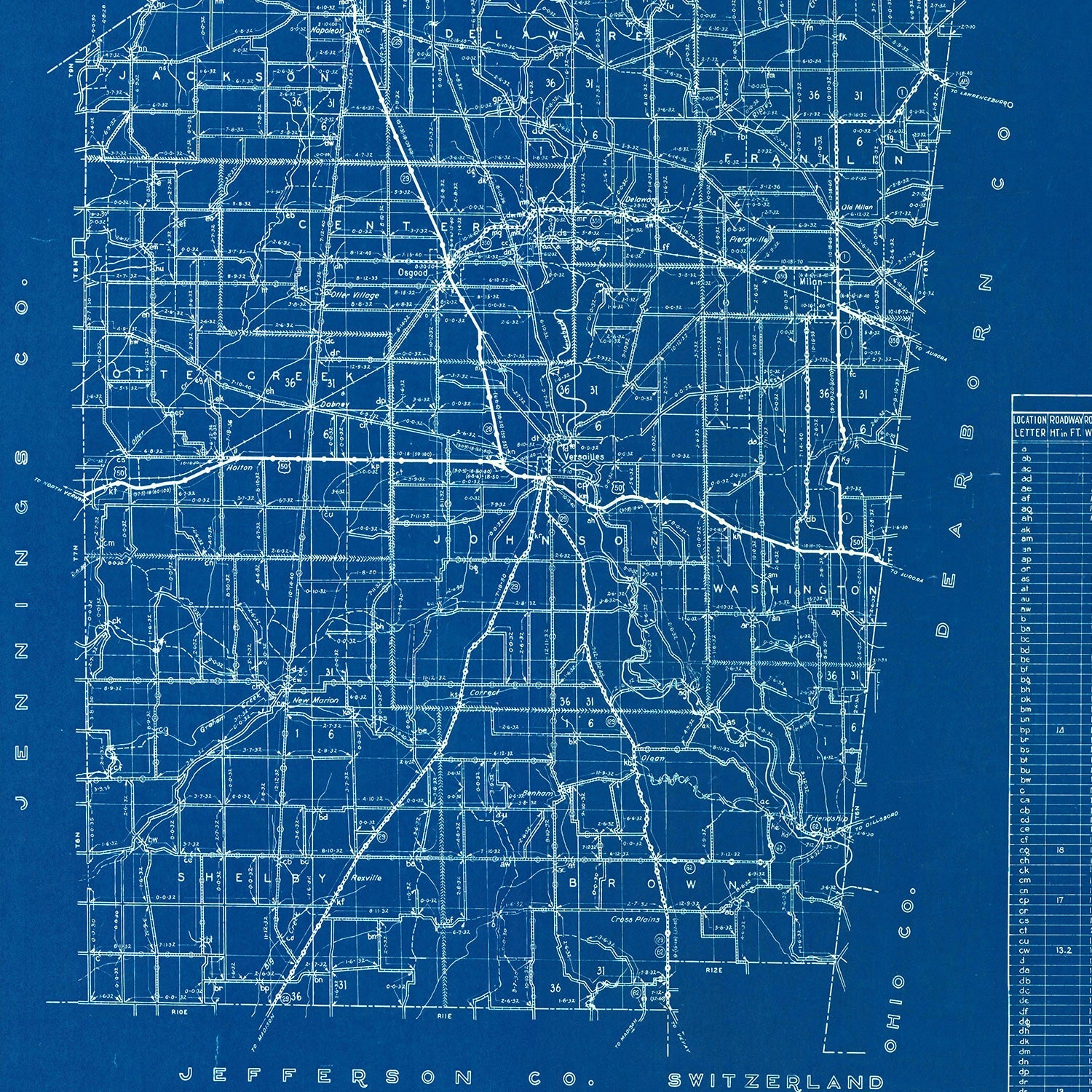 Vintage Map of Ripley County, Indiana 1936