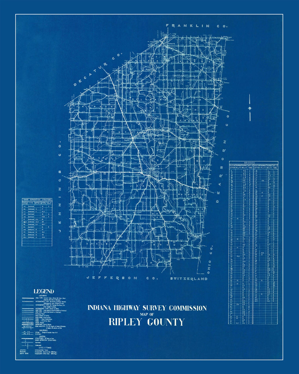 Vintage Map of Ripley County, Indiana 1936