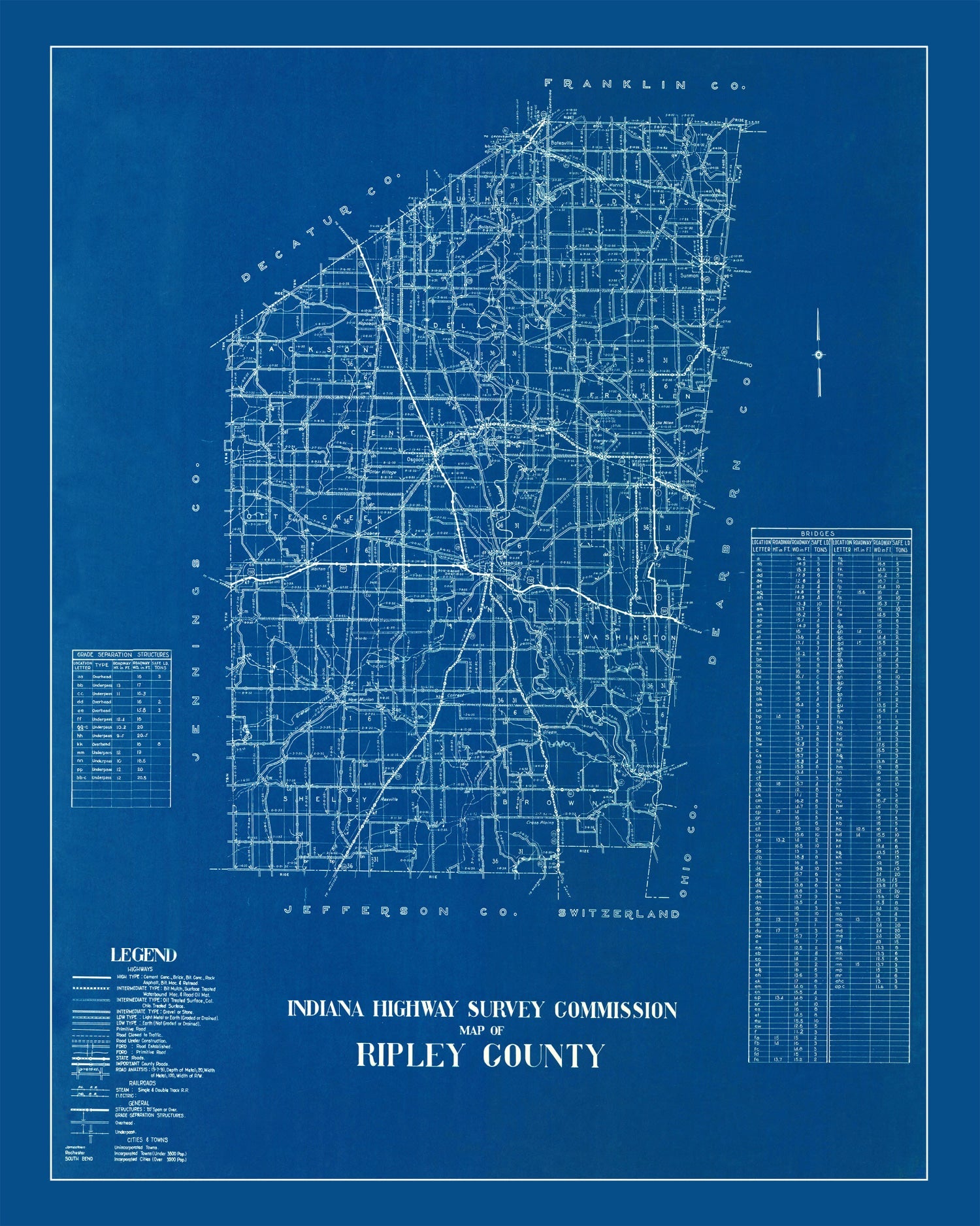 Vintage Map of Ripley County, Indiana 1936